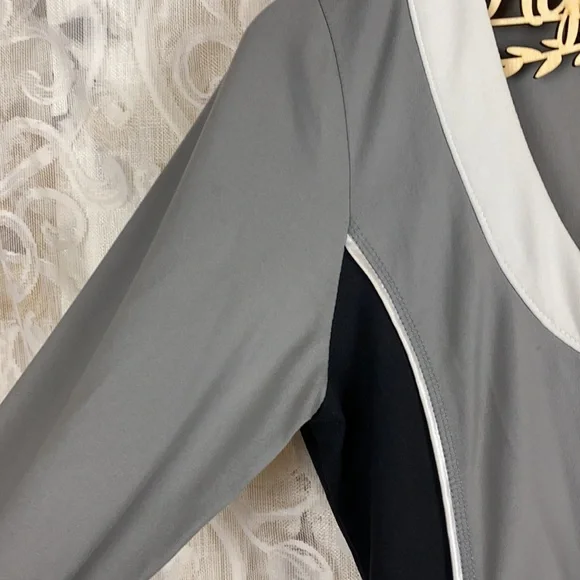 Boston Proper Sport Grey Black Zip up blazer jacket lightweight colorblock small - Picture 6 of 11